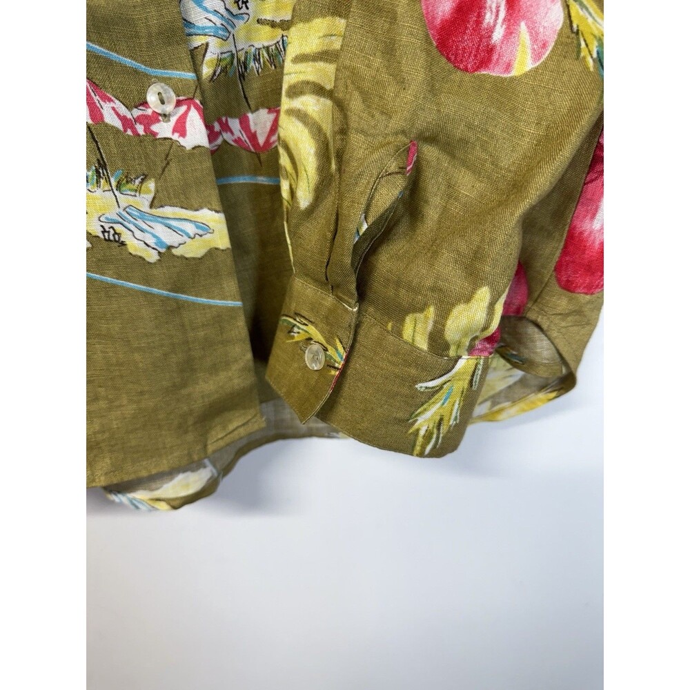 VTG John Paul Richard Top Women Button Shirt 100% Linen Hawaiian Shirt Beaded L - Picture 5 of 14